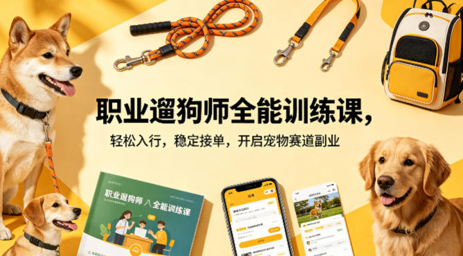 职业遛狗师全能训练课，轻松入行，稳定接单，开启宠物赛道副业-网赚联盟