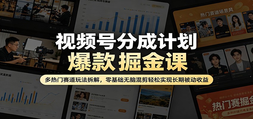 视频号分成计划爆款掘金课：多热门赛道玩法拆解，零基础无脑混剪轻松实现长期被动收益-网赚联盟