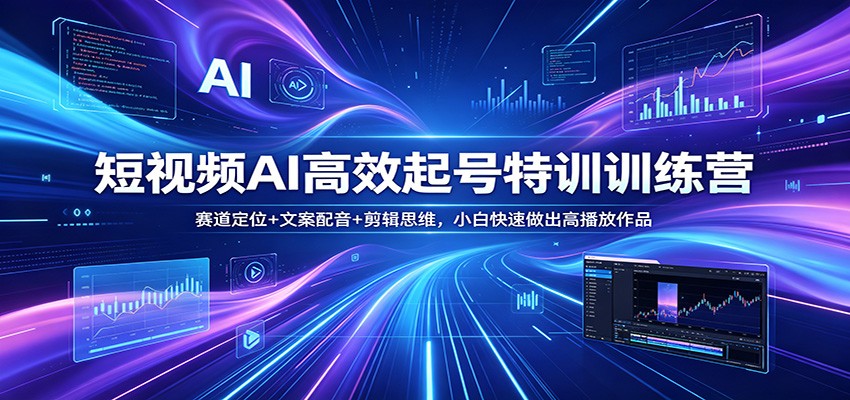 短视频AI高效起号特训训练营：赛道定位+文案配音+剪辑思维，小白快速做出高播放作品-网赚联盟