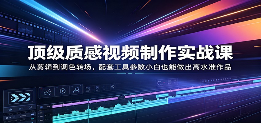 顶级质感视频制作实战课：从剪辑到调色转场，配套工具参数小白也能做出高水准作品-网赚联盟