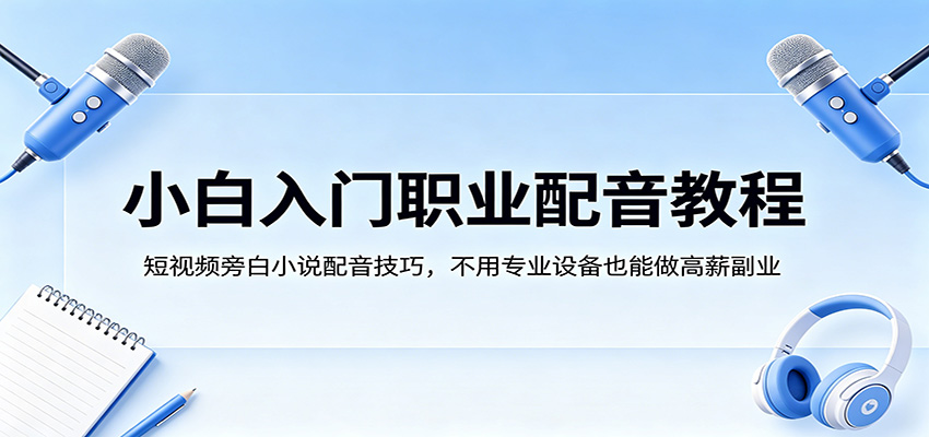 小白入门职业配音教程，短视频旁白小说配音技巧，不用专业设备也能做高薪副业-网赚联盟