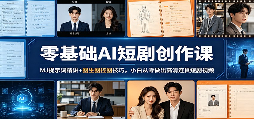 零基础AI短剧创作课：MJ提示词精讲+图生图控图技巧，小白从零做出高清连贯短剧视频-网赚联盟