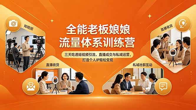 （18187期）全能老板娘流量体系训练营，三天吃透短视频引流、直播成交与私域运营，打造个人IP轻松变现-网赚联盟