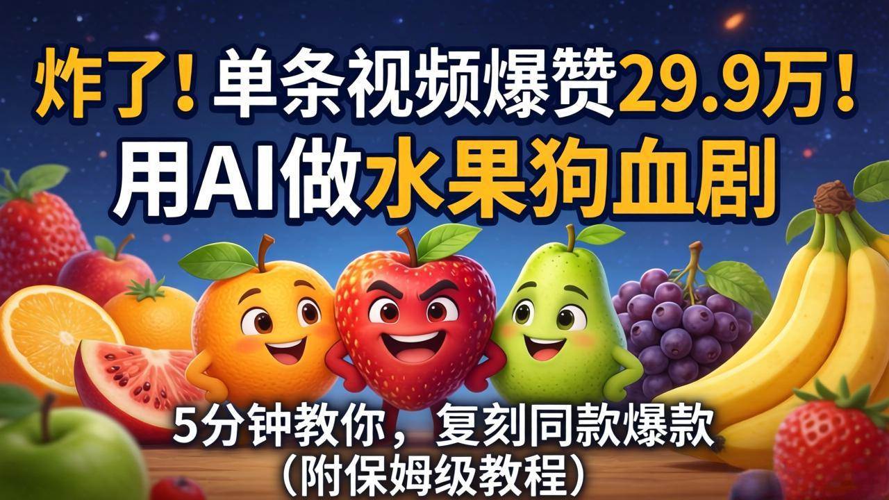 （18206期）炸了！单条视频爆赞 29.9 万！用 AI 做水果狗血剧，5 分钟教你，复刻同款爆款（附保姆级教程）-网赚联盟