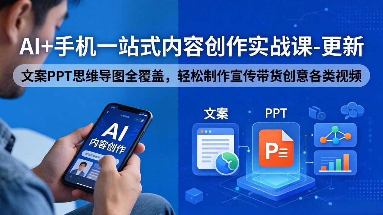 （18204期）AI+手机一站式内容创作实战课-更新，文案PPT思维导图全覆盖，轻松制作宣传带货创意各类视频-网赚联盟