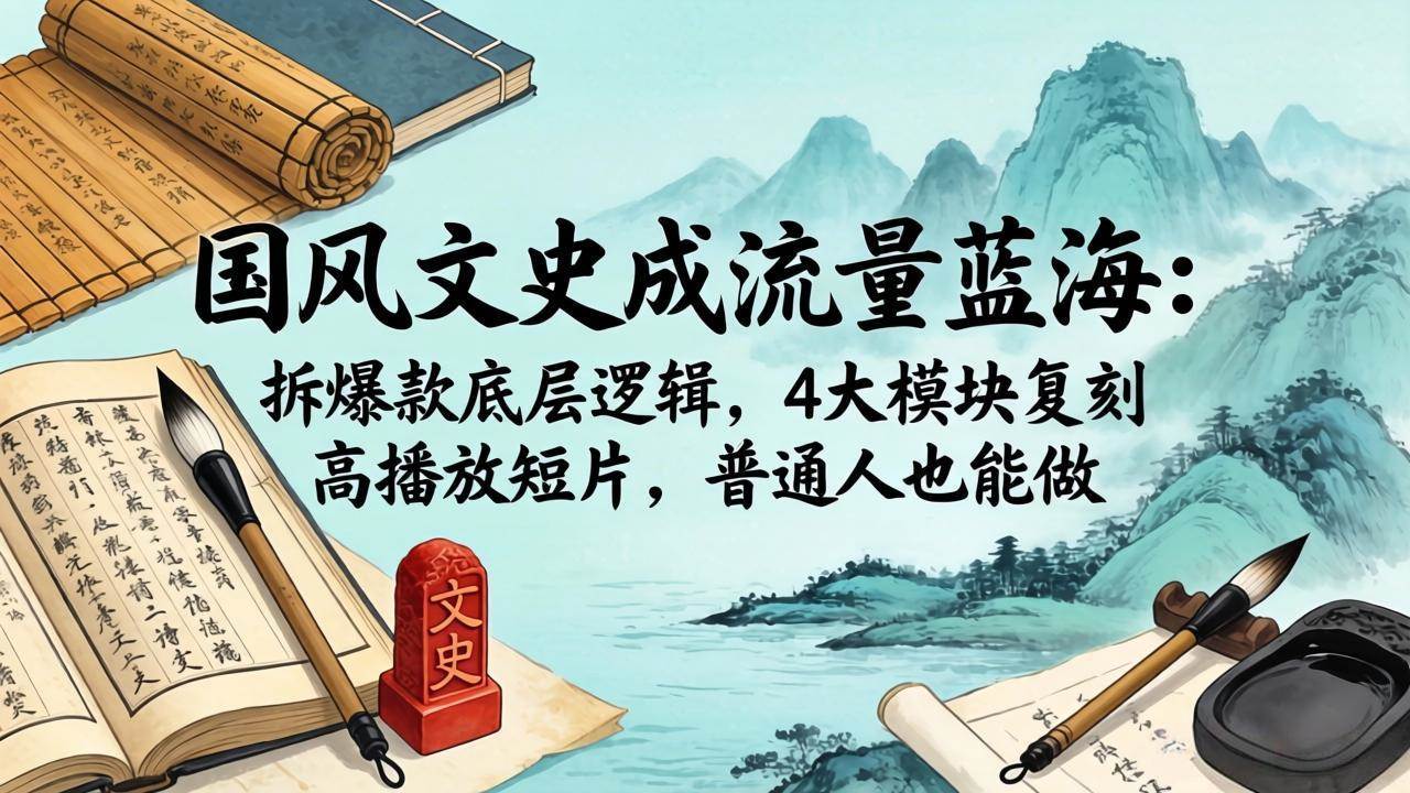 （18227期）国风文史成流量蓝海：拆爆款底层逻辑，4大模块复刻高播放短片，普通人也能做-网赚联盟