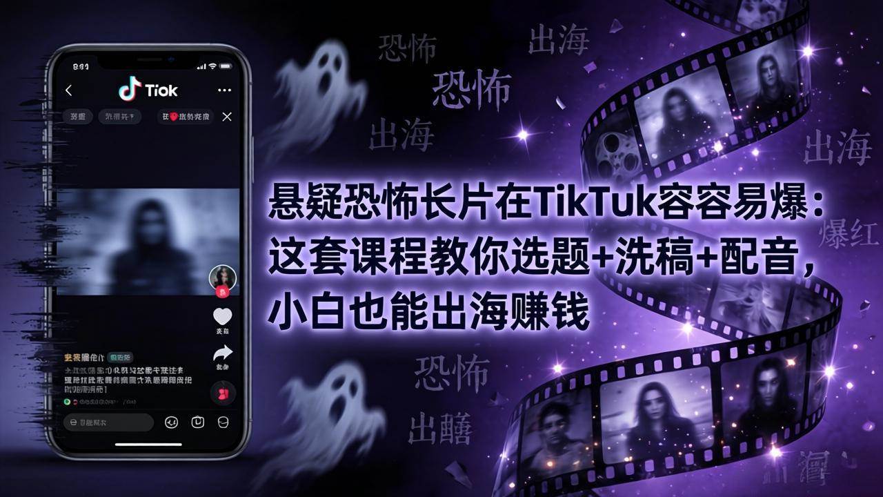 （18220期）悬疑恐怖长片在TikTok最容易爆：这套课程教你选题+洗稿+配音，小白也能出海赚钱-网赚联盟