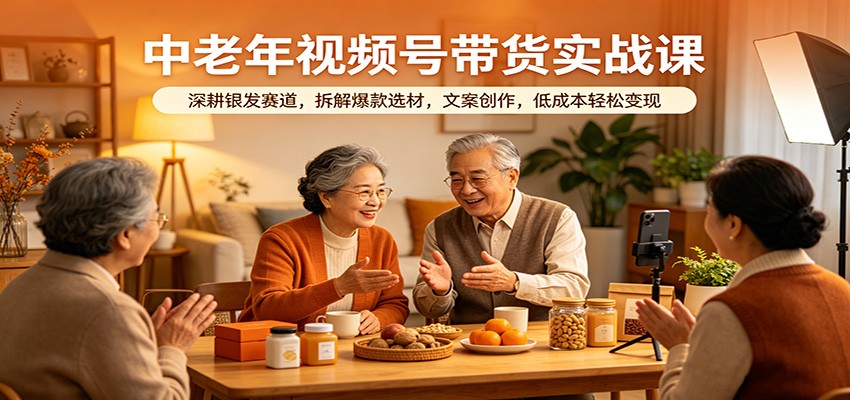 中老年视频号带货实战课：深耕银发赛道，拆解爆款选材，文案创作，低成本轻松变现-网赚联盟