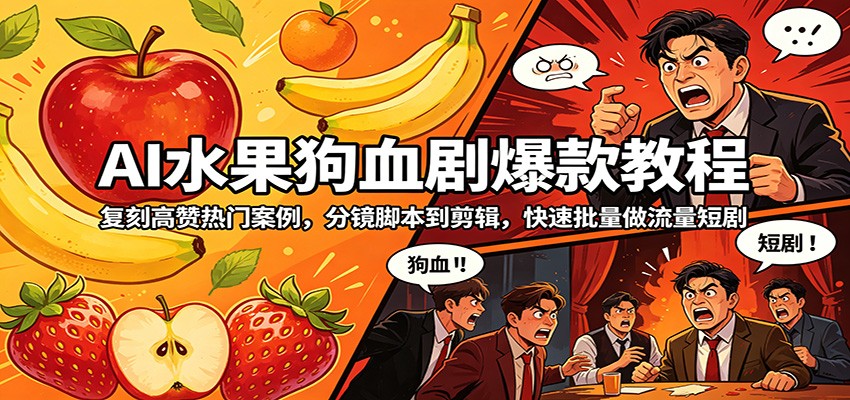 AI水果狗血剧爆款教程：复刻高赞热门案例，分镜脚本到剪辑，快速批量做流量短剧-网赚联盟