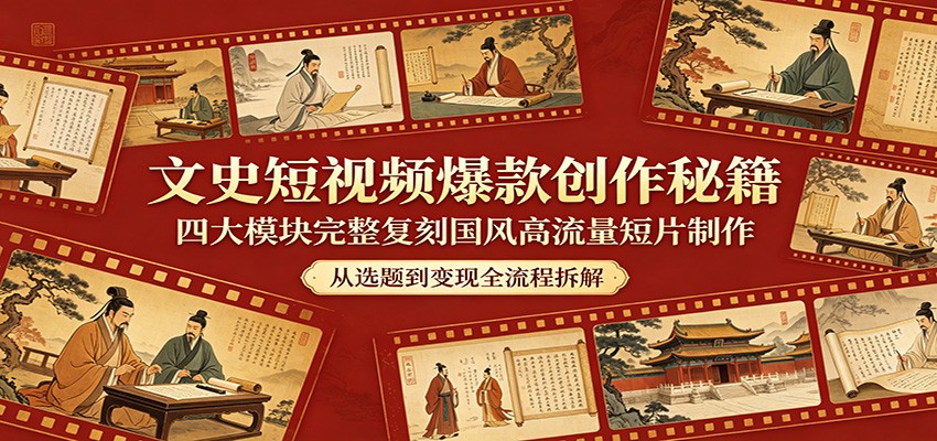 文史短视频爆款创作秘籍：四大模块完整复刻国风高流量短片制作-网赚联盟