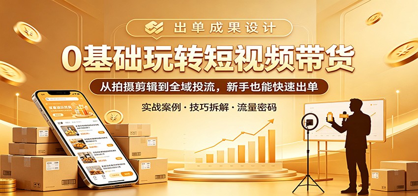 0基础玩转短视频带货：从拍摄剪辑到全域投流，新手也能快速出单-网赚联盟