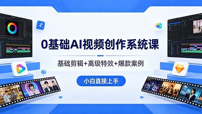 （18354期）0基础AI视频创作系统课，基础剪辑+高级特效+爆款案例，小白直接上手-网赚联盟