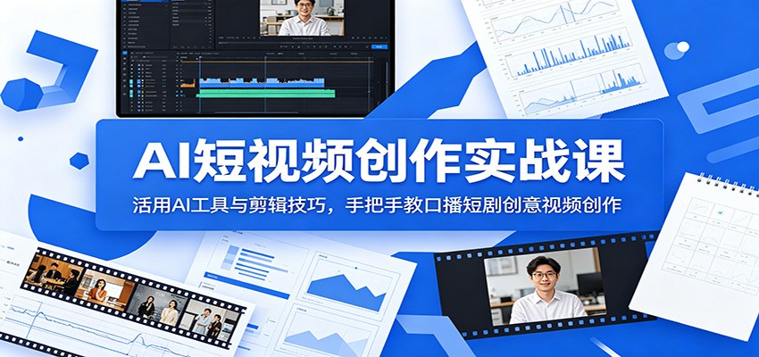 AI短视频创作实战课：活用AI工具与剪辑技巧，手把手教口播短剧创意视频创作-网赚联盟